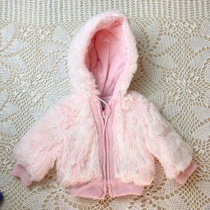 Vintage 1980s Casual Time Girls 2t Pink Faux Fur Hooded Lightweight Jacket